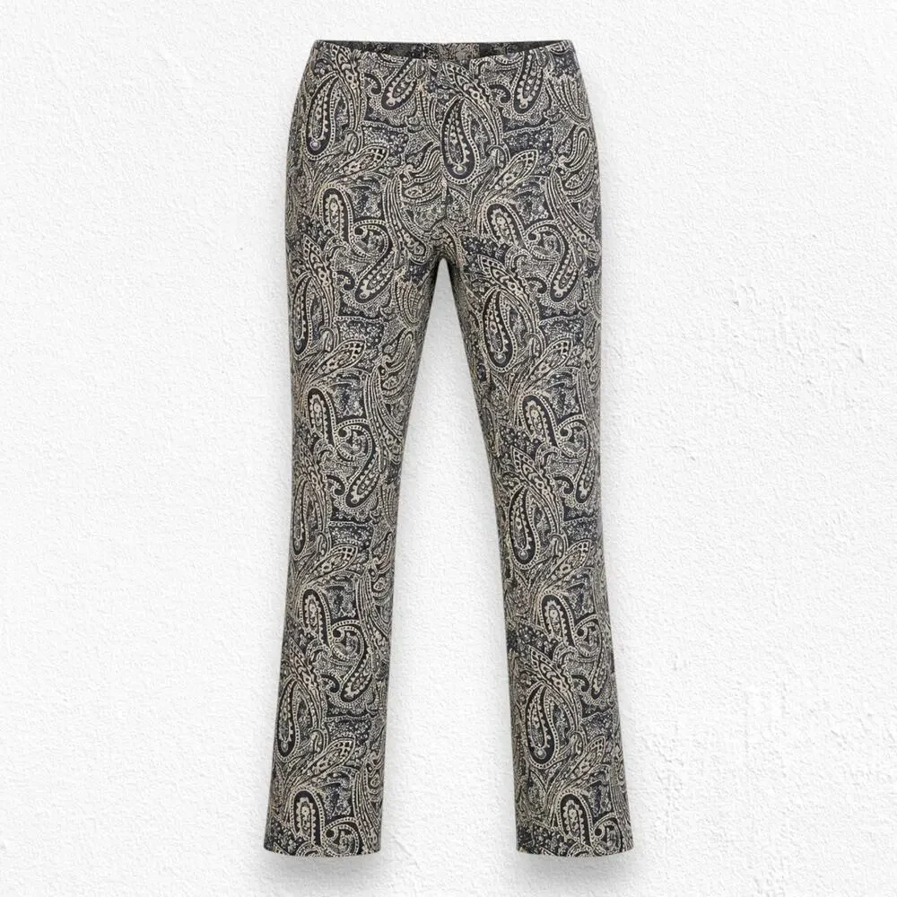 Y2K Lauren Ralph Lauren Black Beige Paisley Pants Size 12 Y2K Boho Trousers